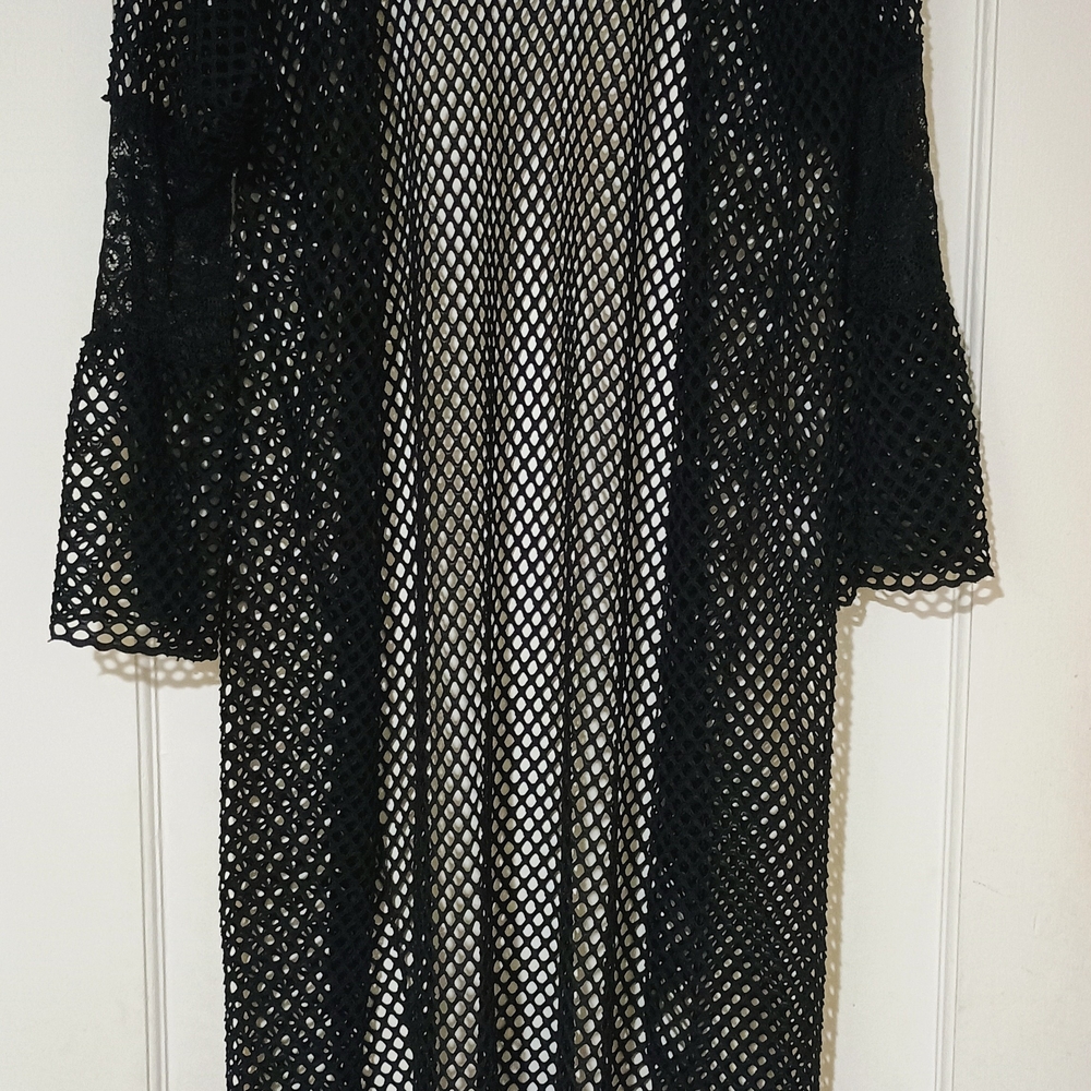 Black Mesh Open-Front Cardigan